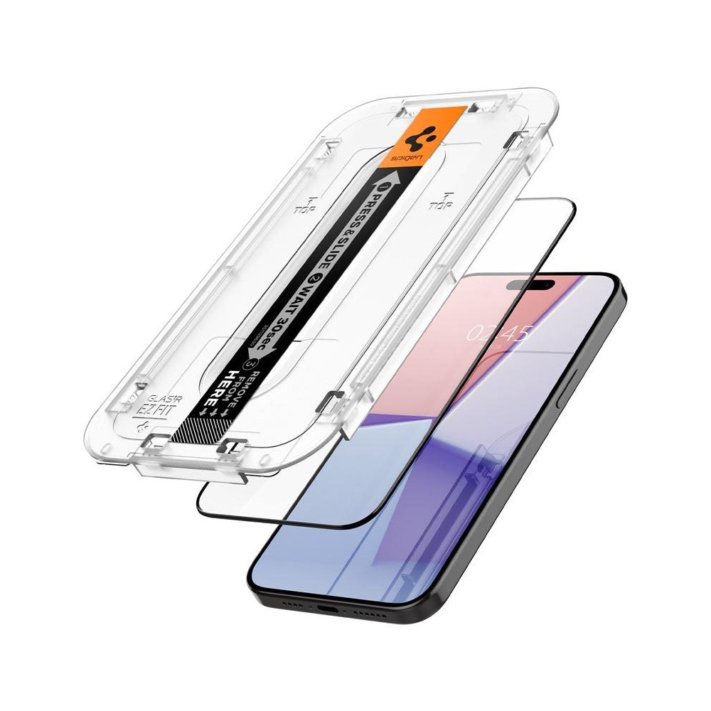 Spigen Glas.TR EZ Fit Tempered Screen Protector til iPhone 15 Pro Max 2-pack - Sort ramme