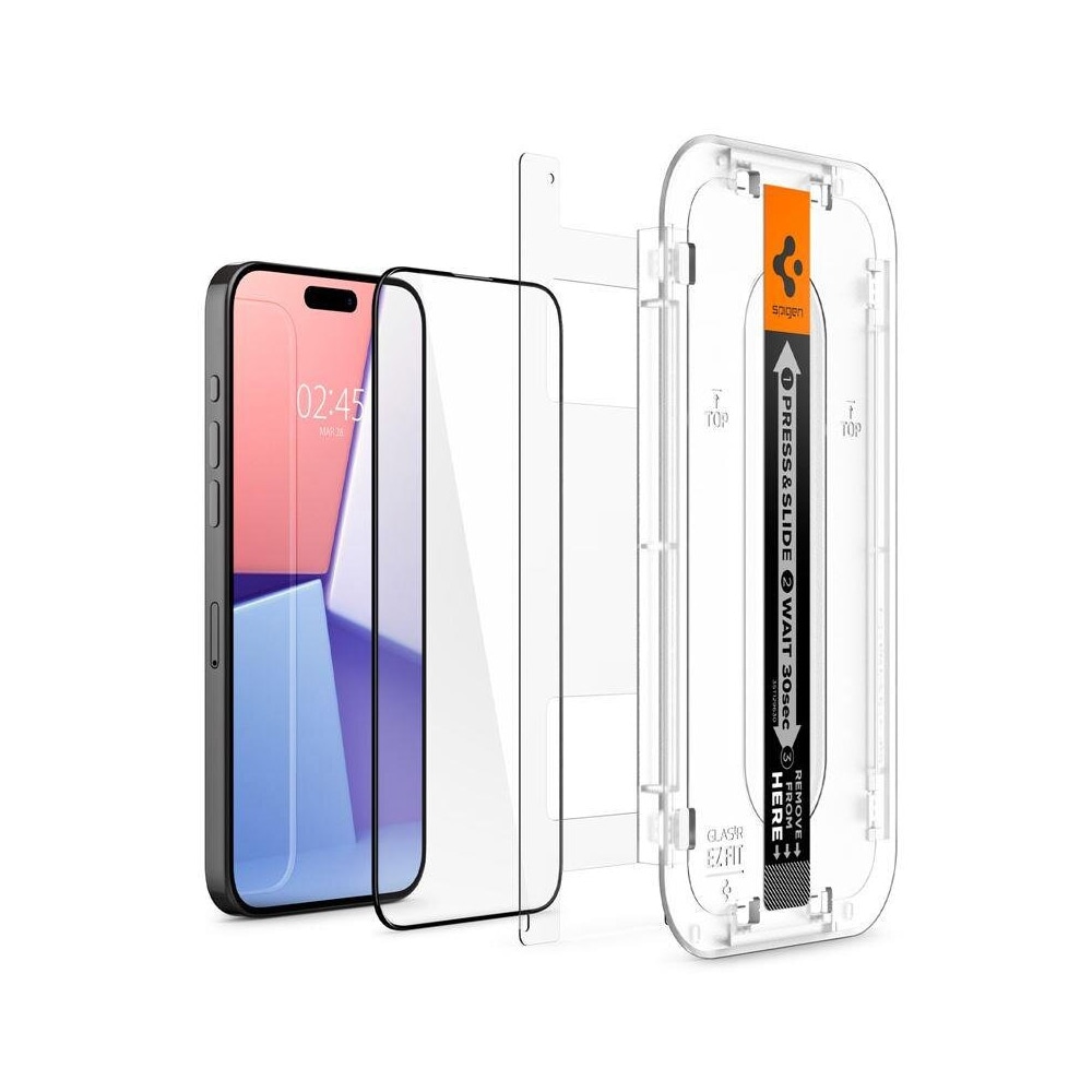 Spigen Glas.TR EZ Fit Tempered Screen Protector til iPhone 15 Pro Max 2-pack - Sort ramme