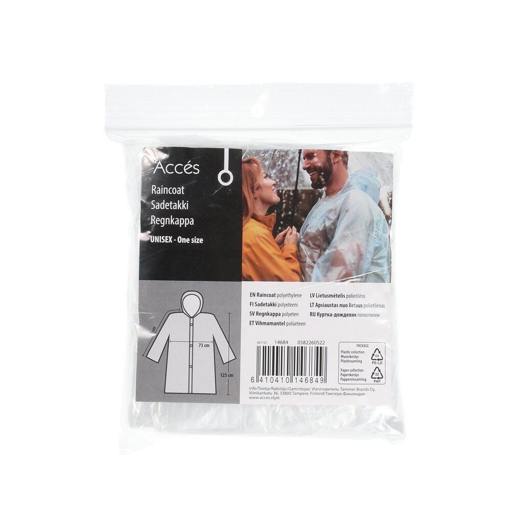 Regnfrakke/regnponcho med hætte - One size fits all