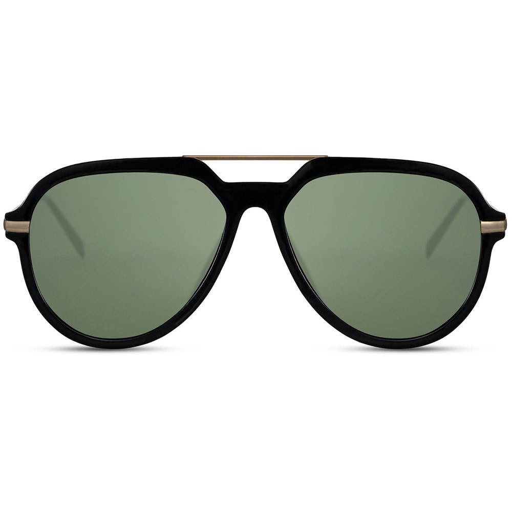 Solbriller Aviator - Sort med grøn linse