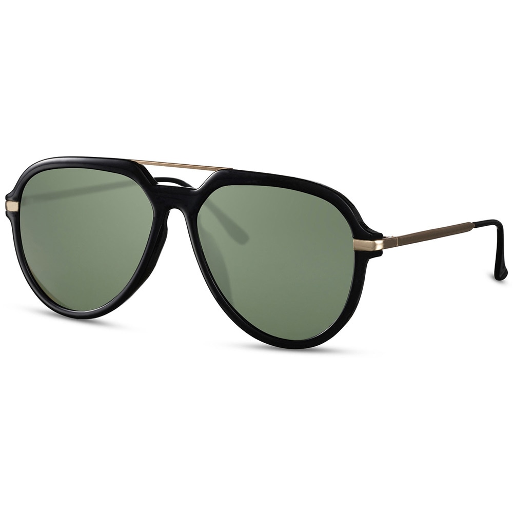 Solbriller Aviator - Sort med grøn linse
