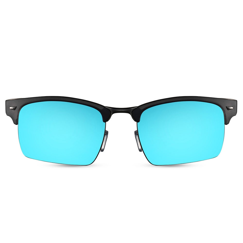 Solbriller med grå halvramme & blå linse