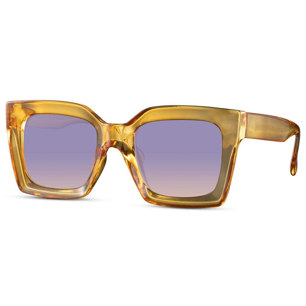 Firkantede solbriller - Gul med lilla linse