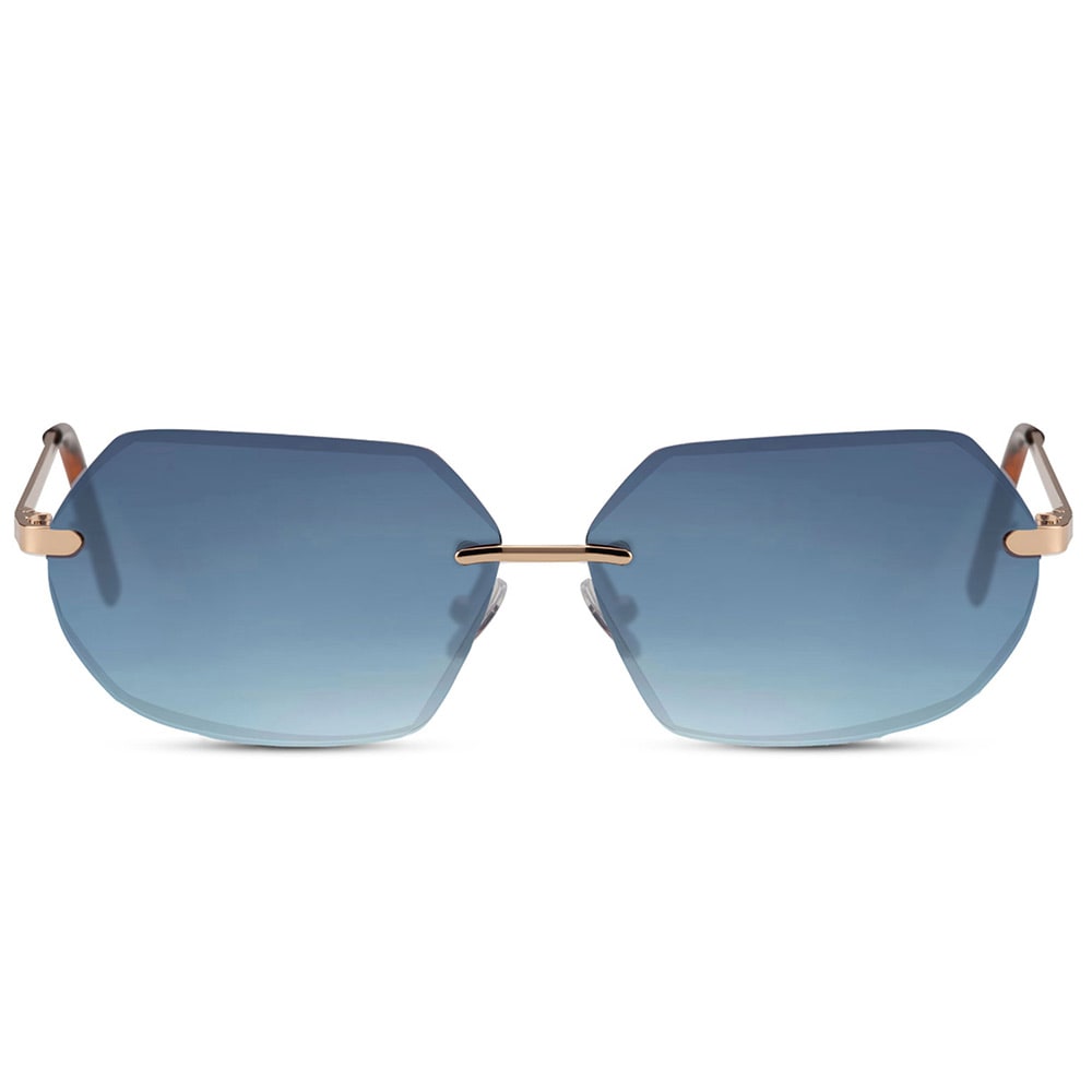 Elegante solbriller med guldramme og blå linse