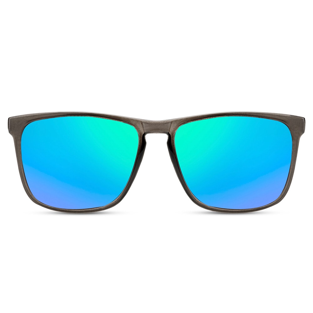 Mørkegrå solbriller med blå linse
