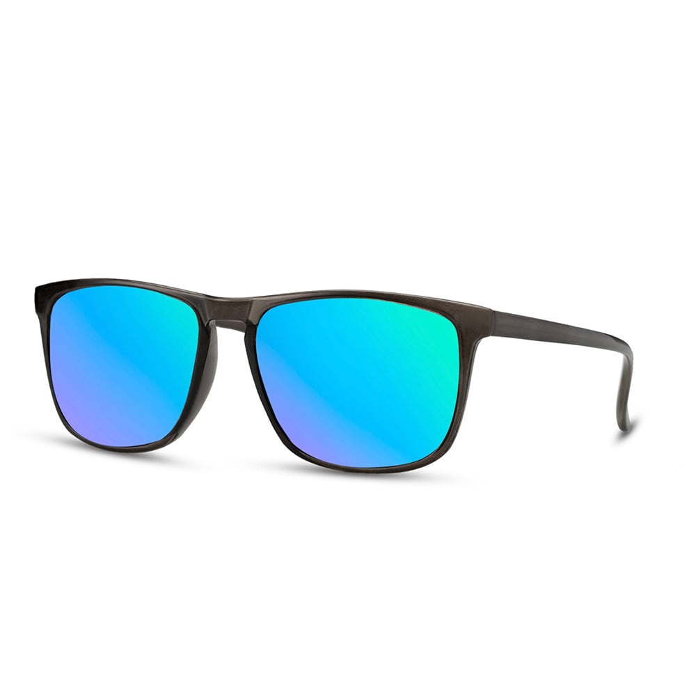 Mørkegrå solbriller med blå linse