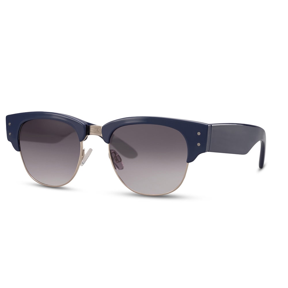 Blå solbriller med sort linse