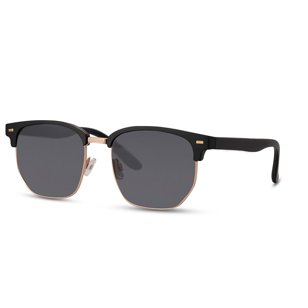 Solbriller med sort halvstel og sort linse