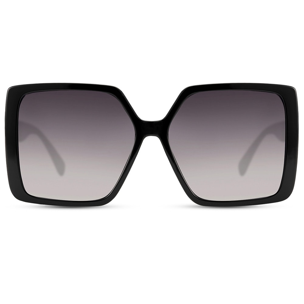 Firkantede solbriller - Sort med sort linse