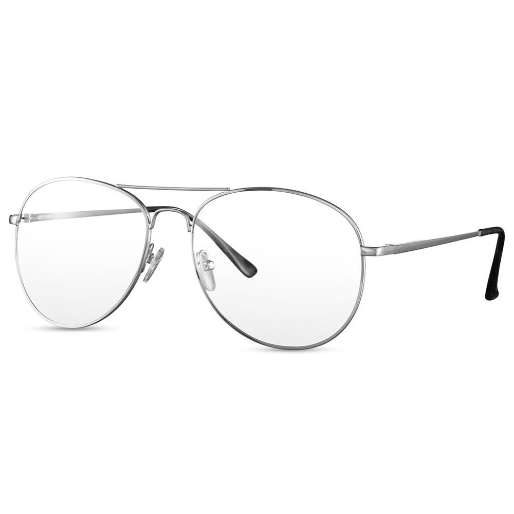 Briller med sølv stel og transparent linse