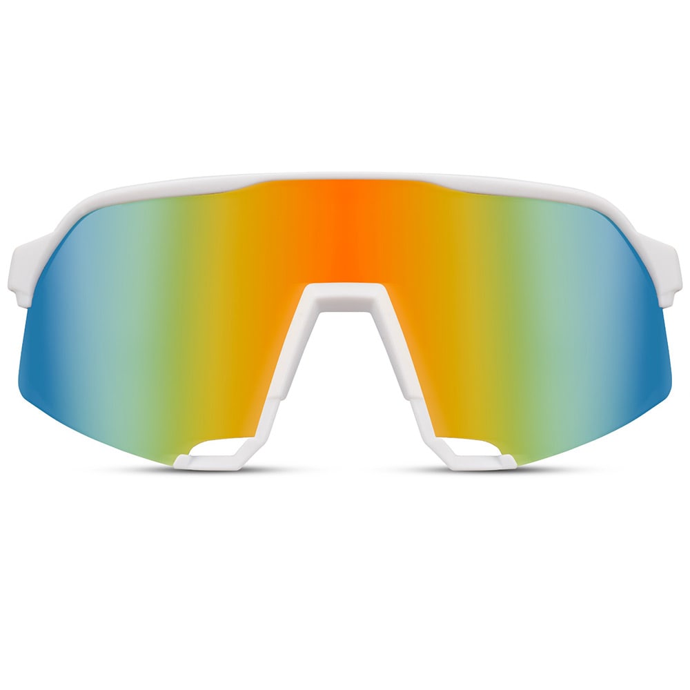 Sporty solbriller med hvidt stel og regnbueglas