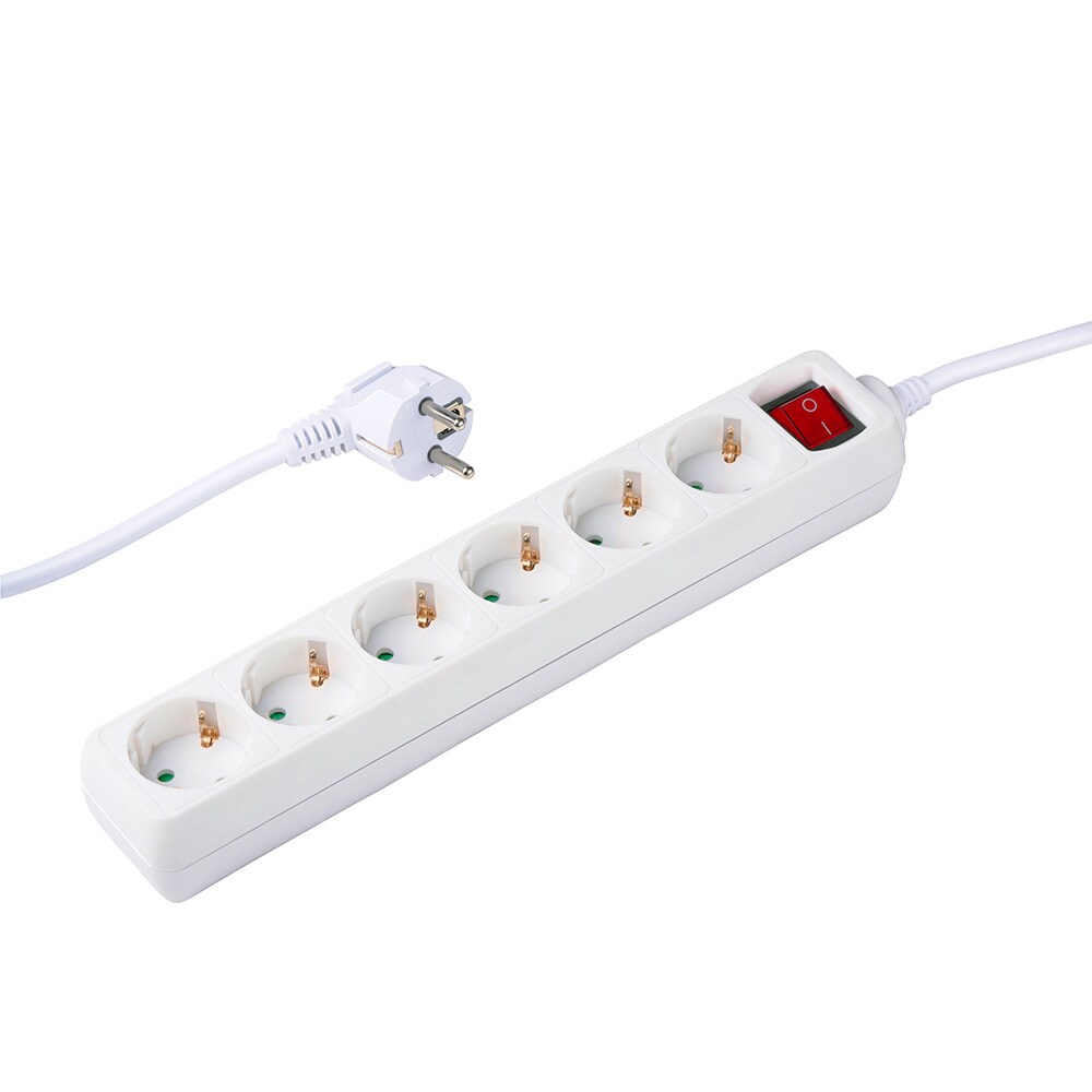 Grundig Afgreningsudtag - 6-vejs med Afbryder, 1,5m Kabel