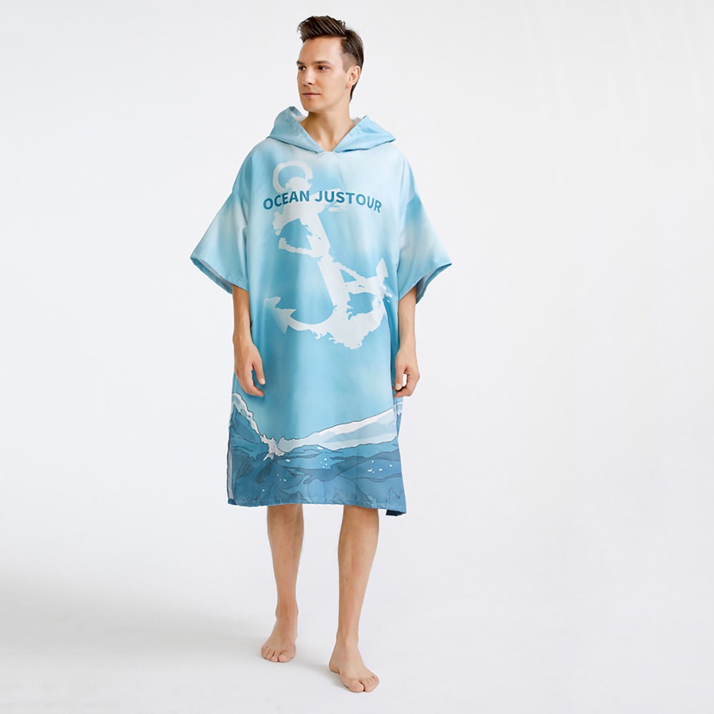 Badeponcho blå/hvid