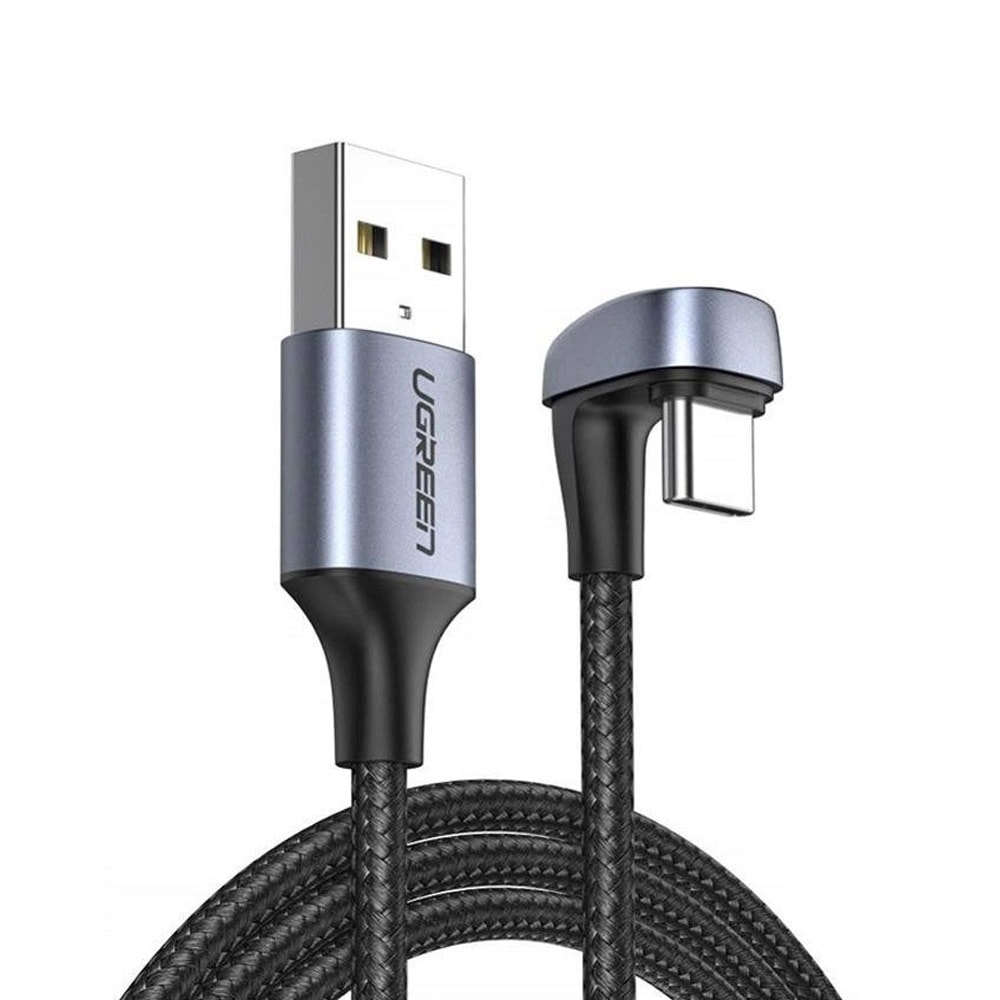 Grønt USB-kabel med vinklet USB-C til hurtig opladning 3A 18W 1m