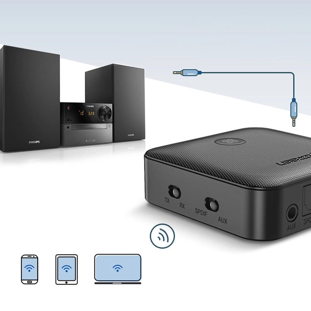 Ugreen Audio Receiver Bluetooth med 3,5 mm ind/ud, MicroUSB & SPDIF ind/ud