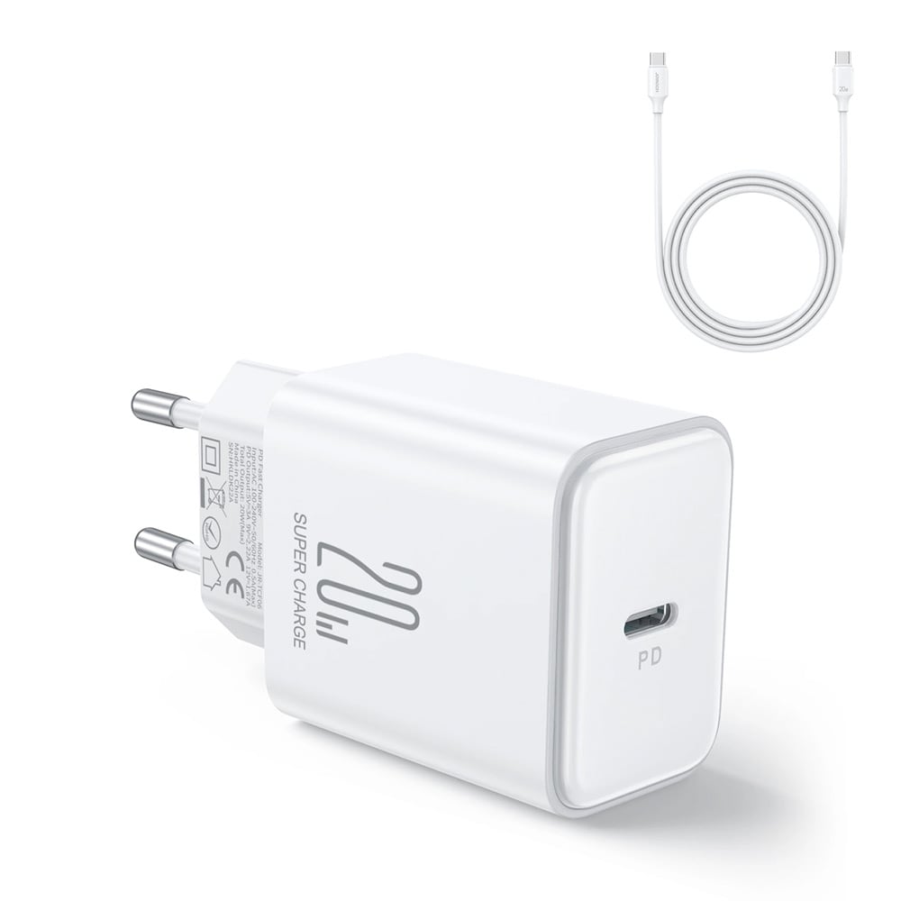 Joyroom vægoplader med USB-C PD 20W + USB-C-kabel - hvid