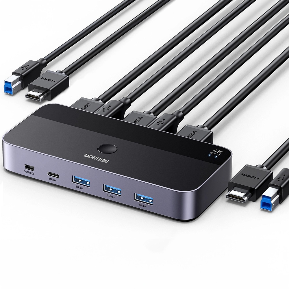 Ugreen HDMI Switch med 2 til 1 HDMI + 3xUSB + 2xUSB-c + 2xUSB-B