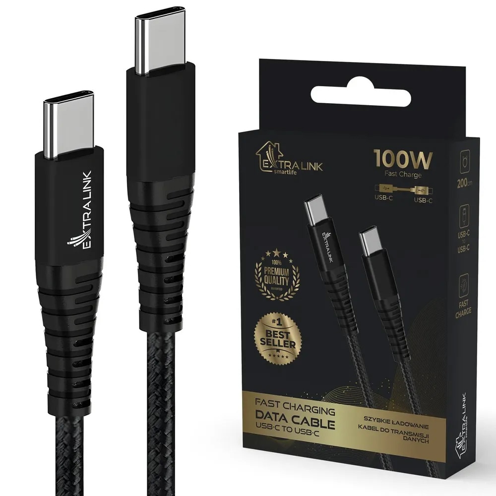 Extralink Smart Life USB-C-kabel 100W 5A 2m - Sort