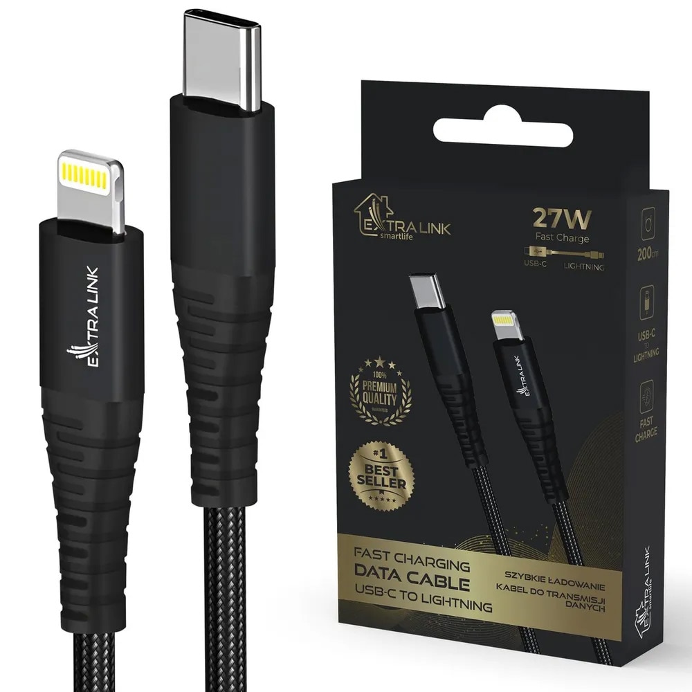 Extralink Smart Life USB-kabel USB-C til Lightning 27W 2m - Sort