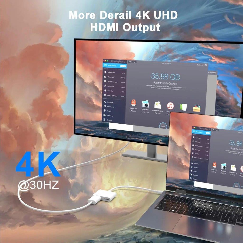 USB-adapter: USB-C til HDMI + USB-C med høj opløsning