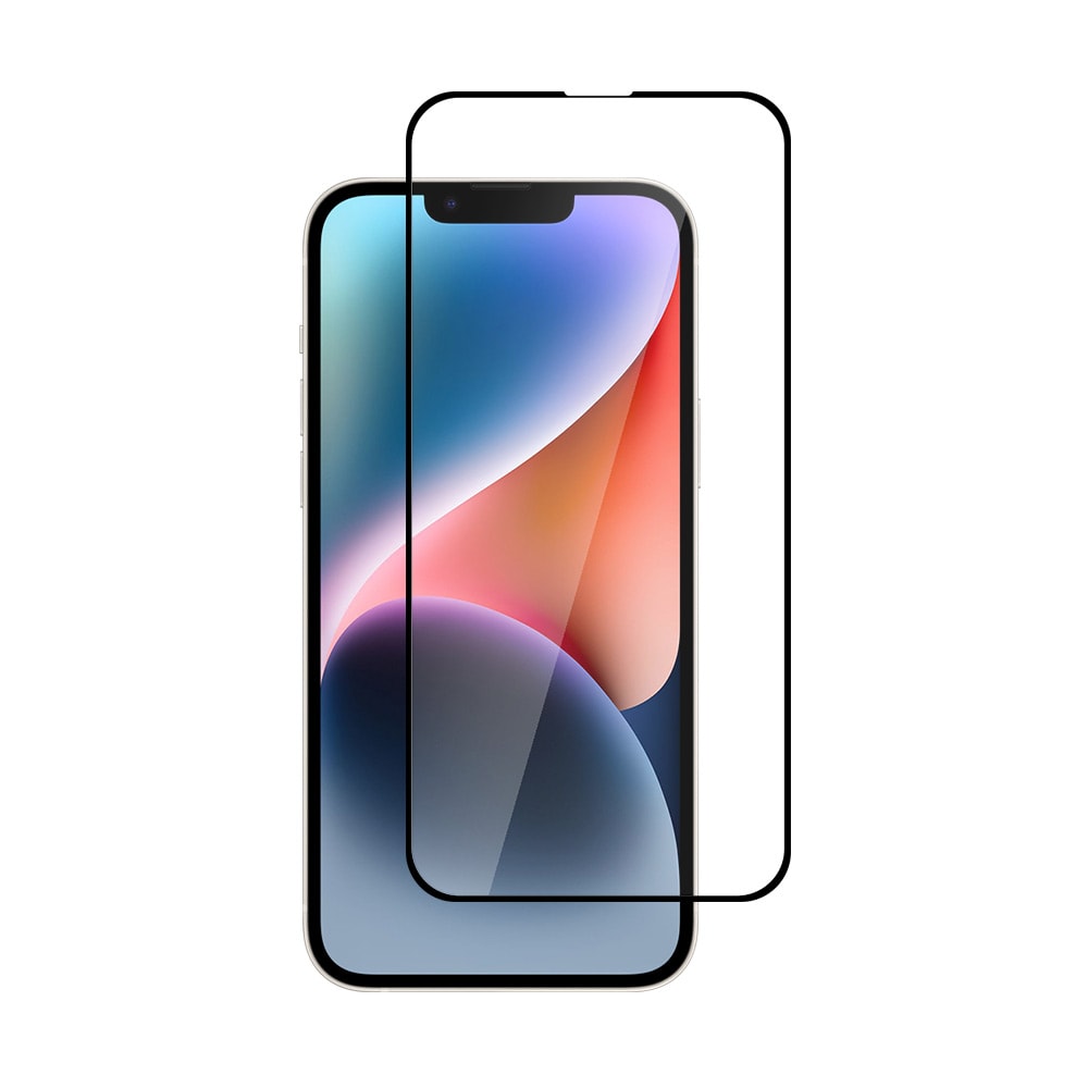 Hærdet skærmbeskytter med sort ramme til iPhone 14