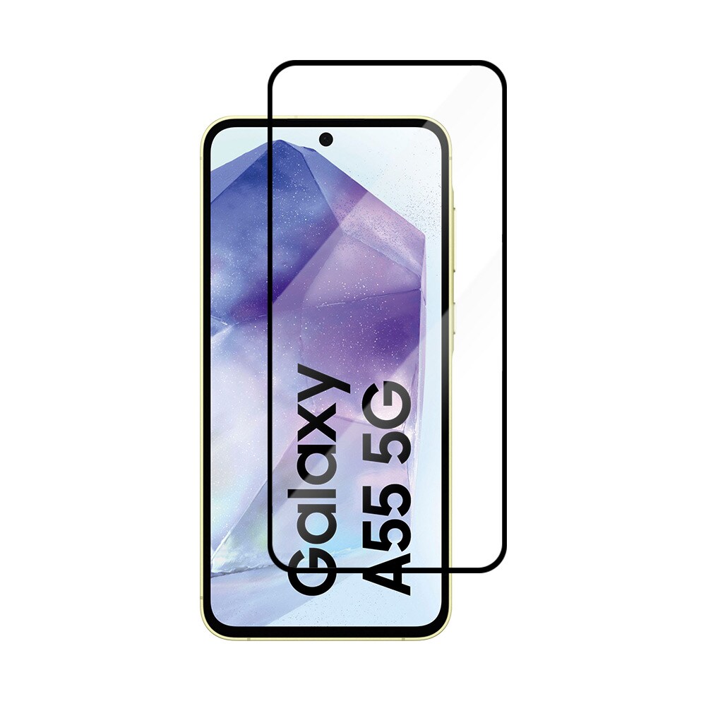 Hærdet skærmbeskytter med sort ramme til Samsung Galaxy A55