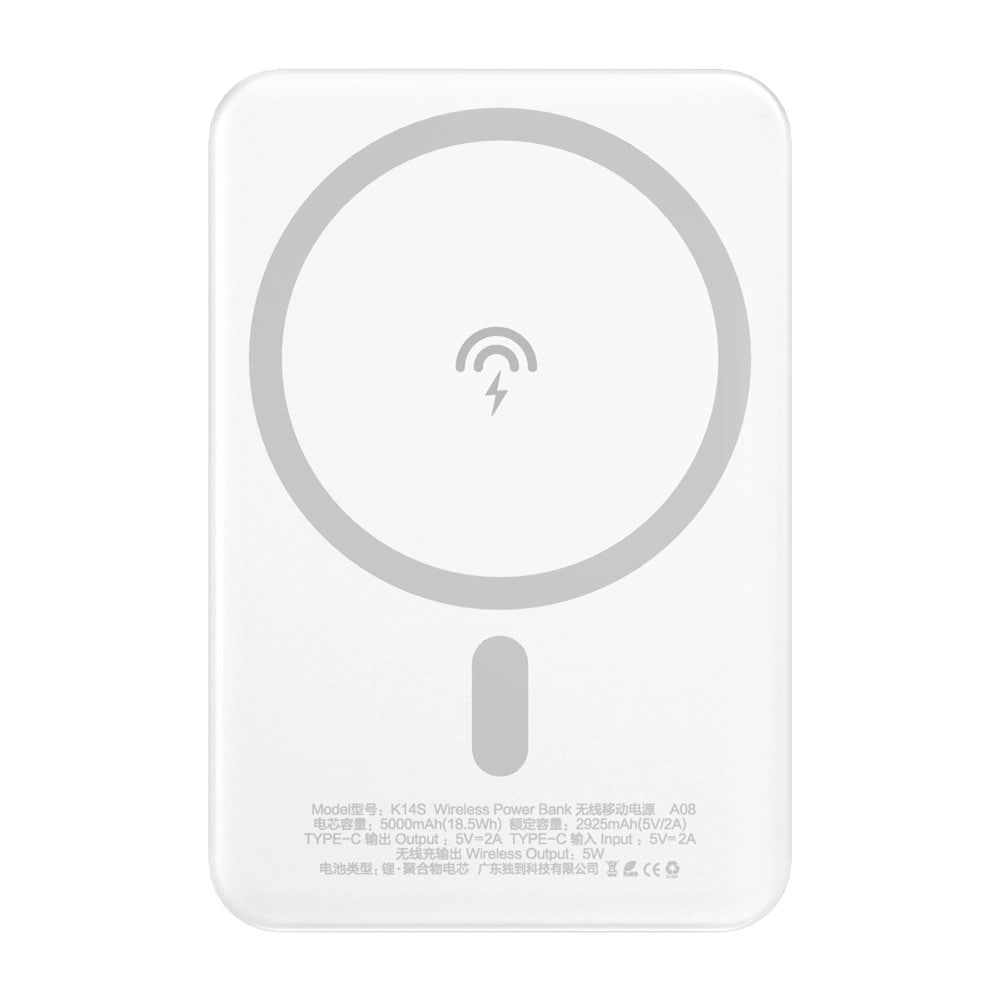 Powerbank 5000mAh med MagSafe og trådløs opladning - Hvid