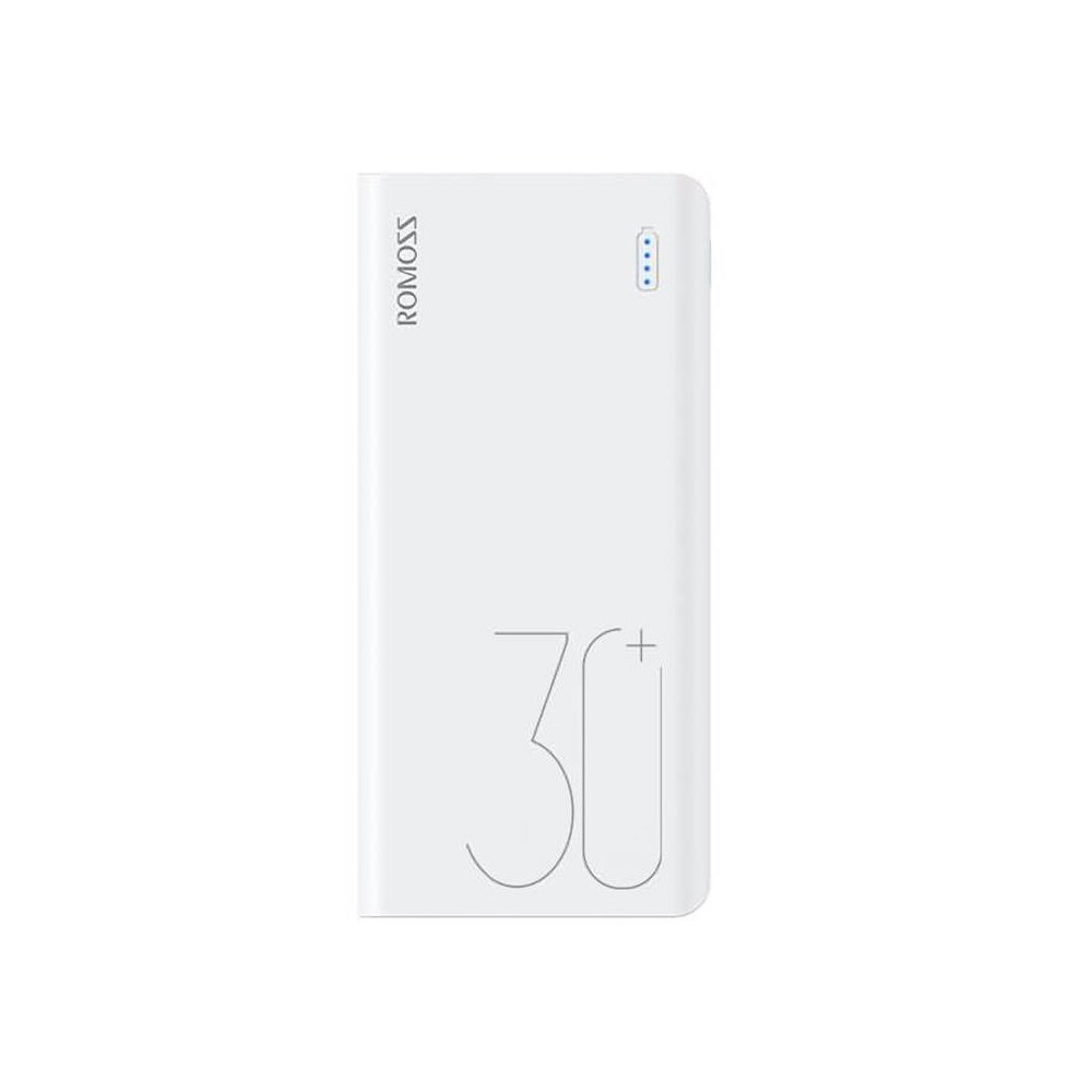 Romoss Sense Powerbank 30000mAh med hurtig opladning og LED-indikatorer - Hvid
