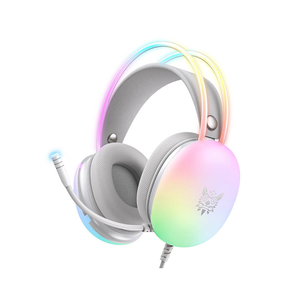 Onikuma X25 Gaming Headset med LED og støjreducerende mikrofon - Hvid - Hvid