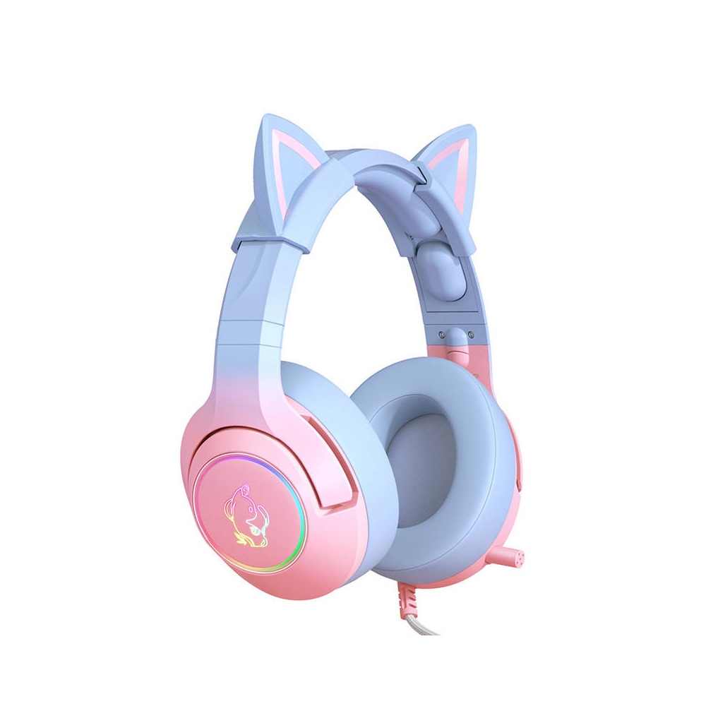 Onikuma Gaming Headset RGB med katteører og justerbar mikrofon - Pink/Blue