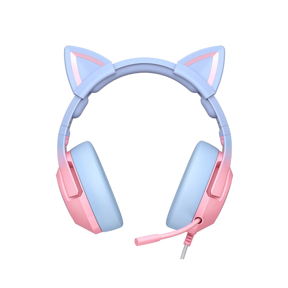Onikuma Gaming Headset RGB med katteører og justerbar mikrofon - Pink/Blue