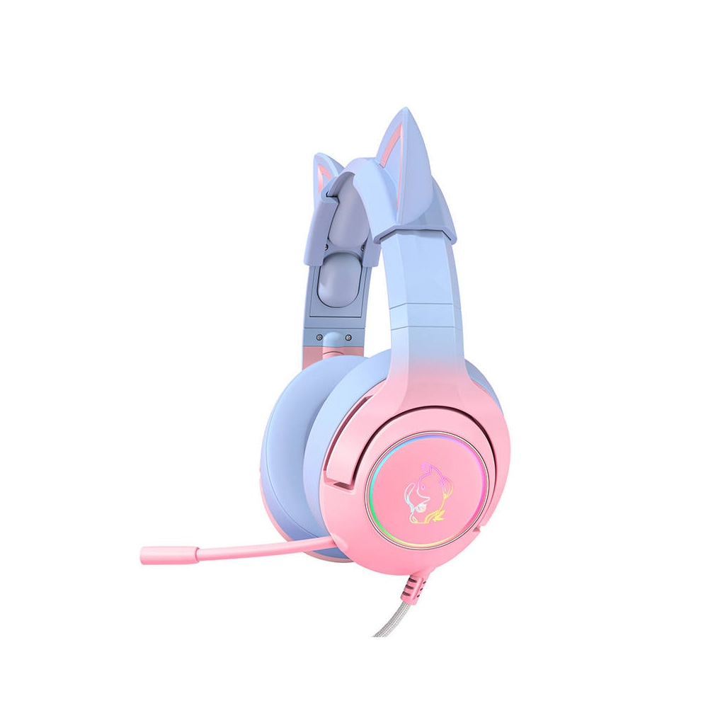 Onikuma Gaming Headset RGB med katteører og justerbar mikrofon - Pink/Blue