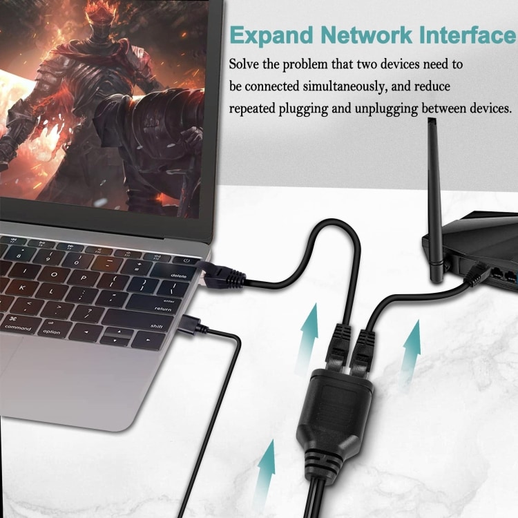 Ethernet-splitter med USB 1xmale til 2xmale