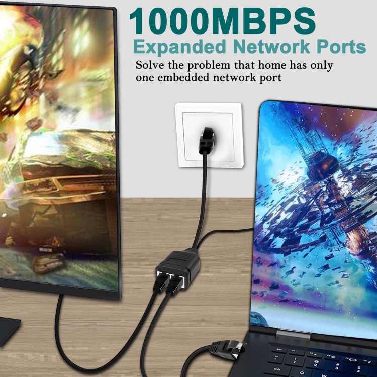 Ethernet-splitter med USB 1xmale til 2xmale
