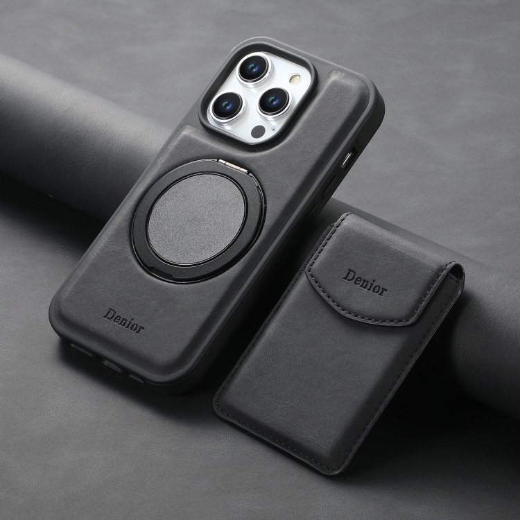 Kunstlæderetui med magnetisk kortholder til iPhone 16 Plus med aftagelig holder - Sort