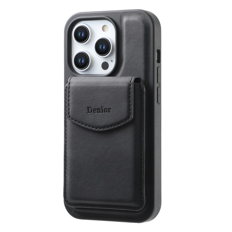 Kunstlæderetui med magnetisk kortholder til iPhone 16 Plus med aftagelig holder - Sort
