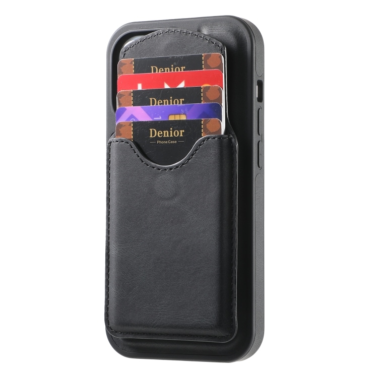 Kunstlæderetui med magnetisk kortholder til iPhone 16 Plus med aftagelig holder - Sort