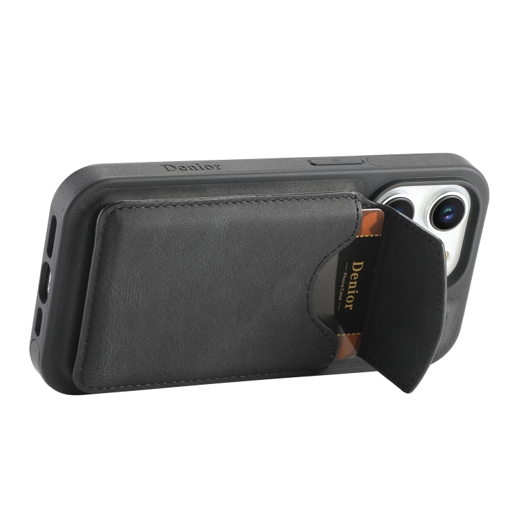 Kunstlæderetui med magnetisk kortholder til iPhone 16 Plus med aftagelig holder - Sort