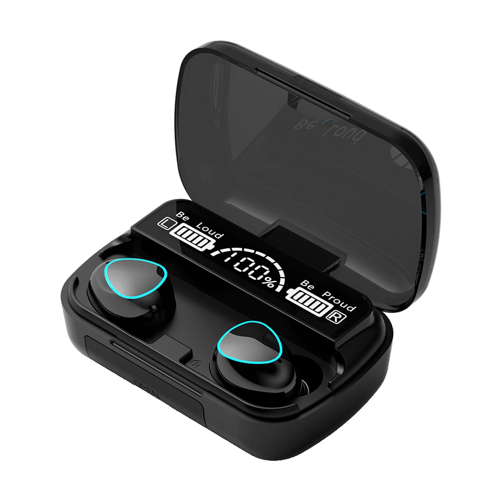 United TWS Bluetooth-headset med oplader og LED-display - sort