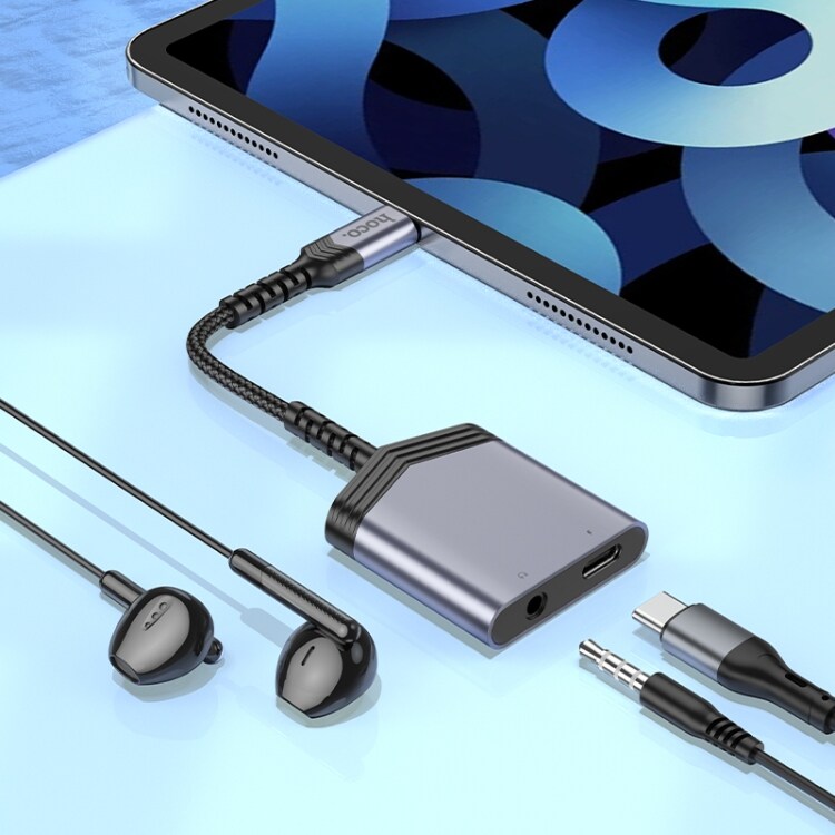 USB-C-adapter 1xUSB-C til 1XUSB-C og 3,5 mm-stik