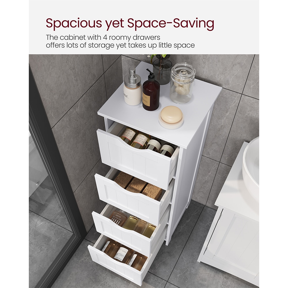 Smal badeværelseskommode med 4 skuffer – Hvid