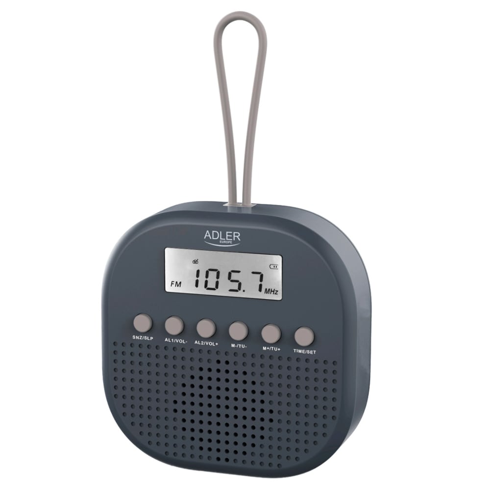 Vandtæt FM-radio med ur og kompakt design