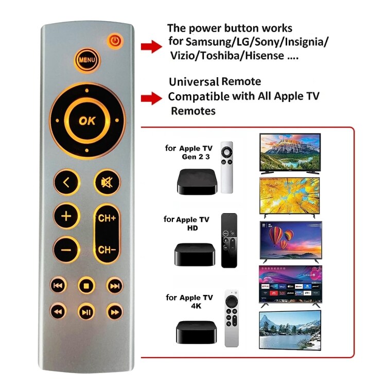 Universal fjernbetjening til Apple TV kompatibel med flere modeller - A2169 A1842 A1625