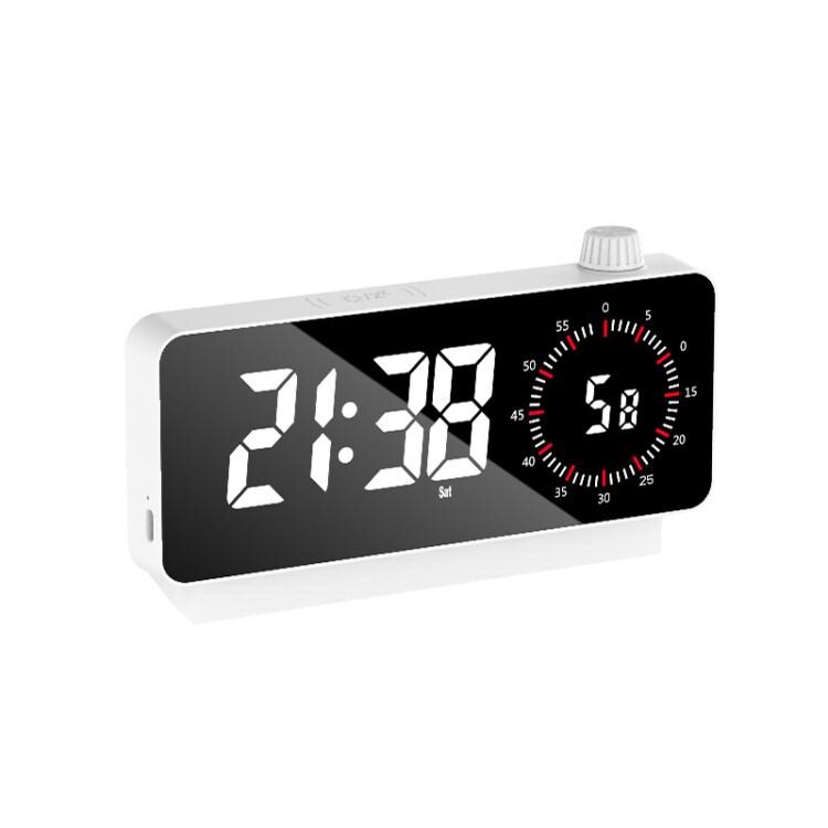 Digitalt vækkeur med timer og spejldesign - Hvid