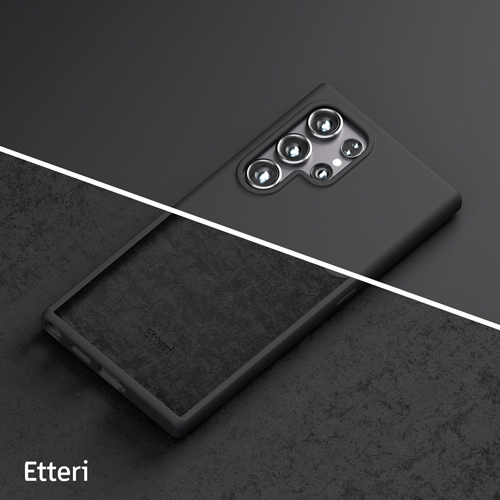 Etteri silikoneetui med mikrofiberforing til Samsung Galaxy S25 Ultra - Sort
