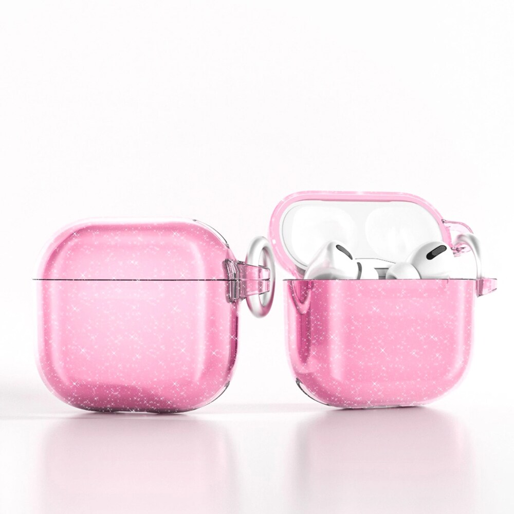 Glitrende beskyttelsesetui til AirPods 4 med metalclips - Pink