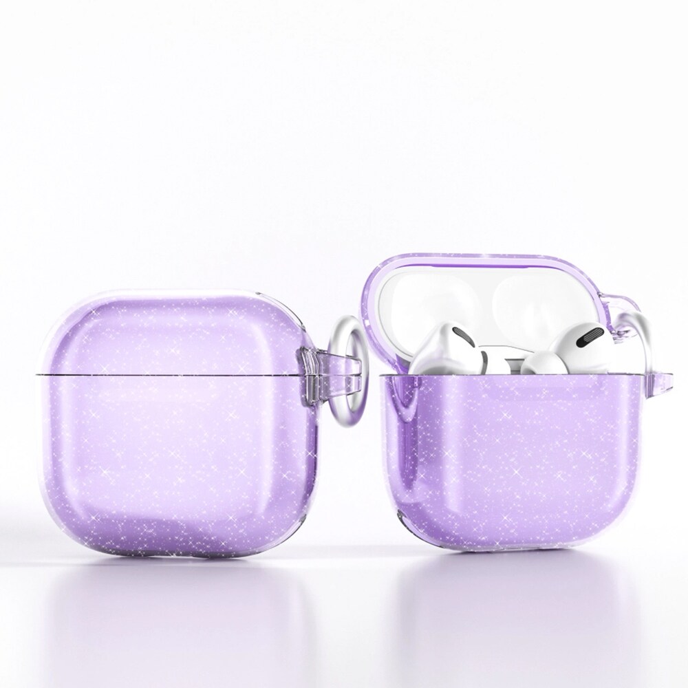 Glitrende beskyttelsesetui til AirPods 4 med metalclips - Lilla