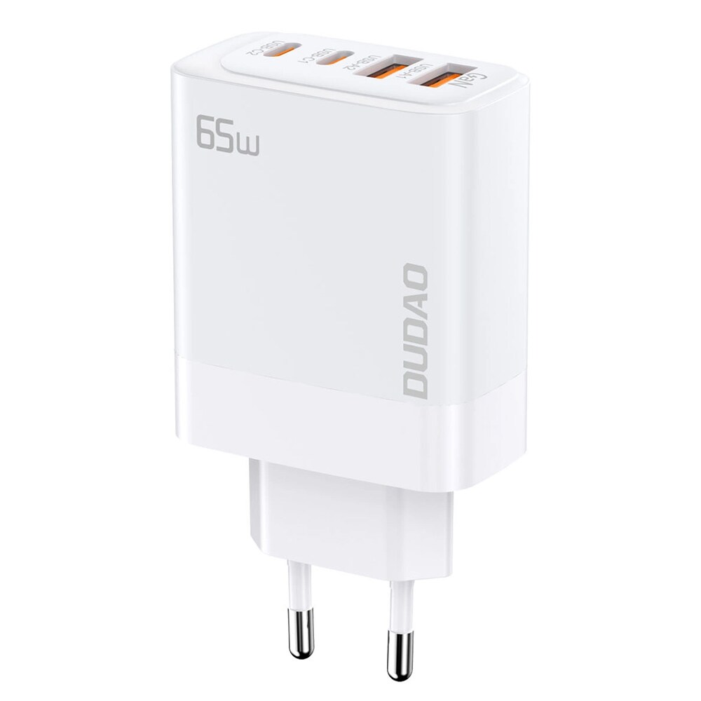 Dudao GaN USB-oplader med 2xUSB-A og 2xUSB-C PD 65W - Hvid