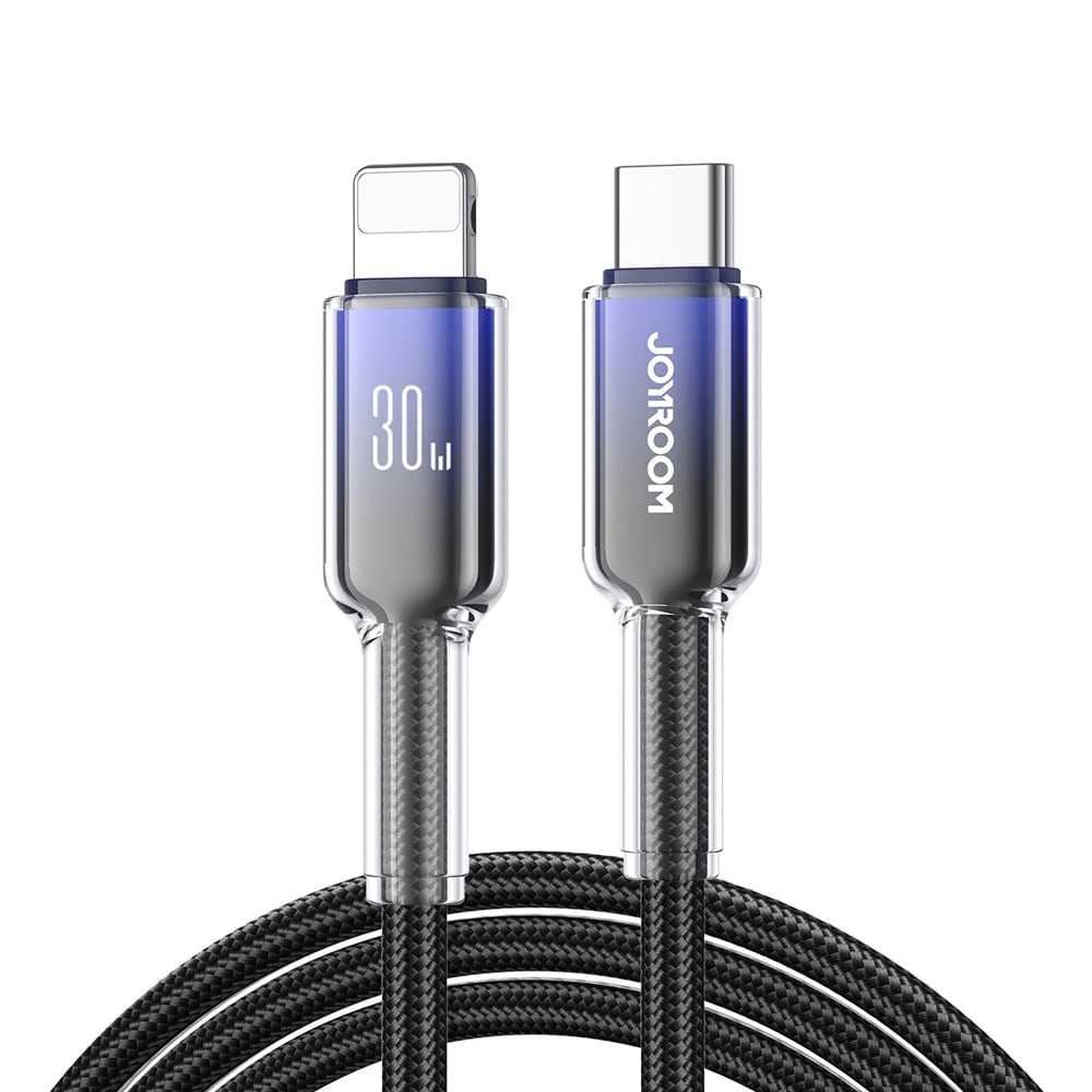Joyroom Krystalklart USB-kabel 30W USB-C til Lightning 1,2 m - Svart