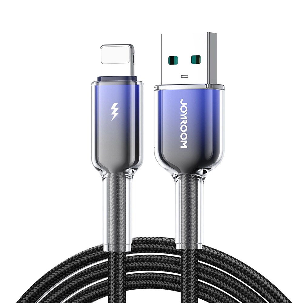Joyroom Krystalklart USB-kabel 3A USB til Lightning 1,2 m - Svart